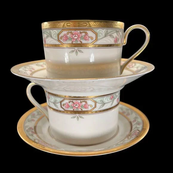 Vtg Mikasa Merrick Cup and Saucer Set Of 2 L5517 Floral Gold Trim Japan - Picture 3 of 12